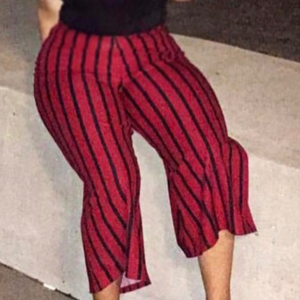 Red Palazzo pants with black stripes
